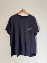 Image 1 of Vintage Carhartt - Navy Blue Steelhead fishing Heavyweight Pocket text T-Shirt