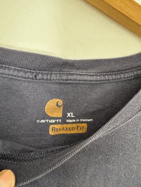 Image 3 of Vintage Carhartt - Navy Blue Steelhead fishing Heavyweight Pocket text T-Shirt