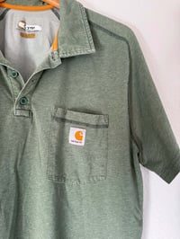 Image 2 of Vintage Carhartt - Green Collard Pocket Logo T-Shirt