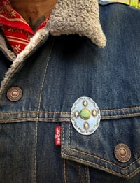 Image 1 of WL&A Handmade Old Style Repoussé Coin Pin - Lake Turquoise - Size 1.75" x 1.25" (4)