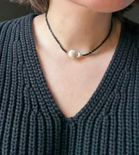 Image 2 of Black Spinel Choker with Baroque Pearl (Silver or Gold) 