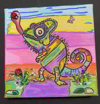 Image 1 of  Lizard Love chameleon, mixed media, art painting