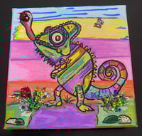 Image 3 of  Lizard Love chameleon, mixed media, art painting