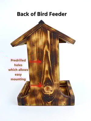 Image of Whiskey Bottle Bird Feeder, Pine Wood burned using Shou Sugi Ban Method | Rustic Garden Decor