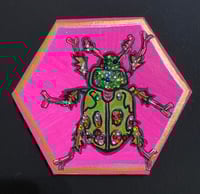 Image 1 of Jeweled Beetle mixed media painting.