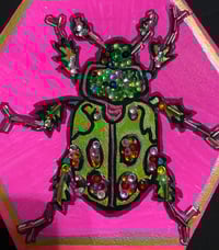 Image 2 of Jeweled Beetle mixed media painting.
