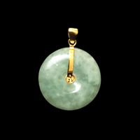 Image 2 of 10K Fu Fuku Fortune Zhong Disc Pendant Light Green Jade