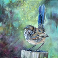  Sunrise on the Stump - Original Acrylic Bird Painting by Tammy Mercier
