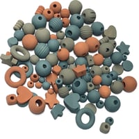 Image 1 of 100PC. ARBOR  MIX hand dyed/painted wooden bead lots mixed size, shape and colors 