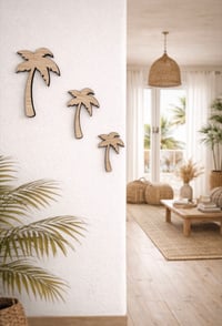 Image 1 of Tropical Palm Tree Wooden Wall Decor – Minimalist Beach House Wall Art Set (3 Pieces)