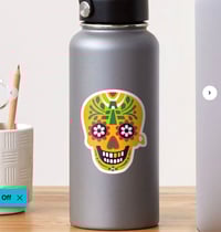Image 3 of Day of the Dead Calaca Sticker, Mexican Skull Decal, water bottle Calavera