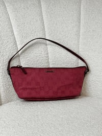 Image 1 of Vintage Authentic Gucci GG Pochette Boat Handbag in Red