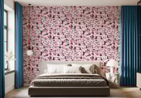 Image 7 of 'Toile du Boys' Wallpaper Roll – Dark Pink – 10m