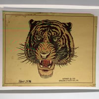 Image 1 of Incredible 1976 hand colored Spaulding & Roger’s Tiger head tattoo flash 11x14