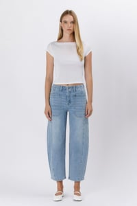 Image 1 of HIGH RISE ELASTIC BAND BARREL JEANS