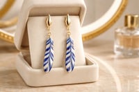 BLUE AND WHITE GOLD FEATHER EARRING