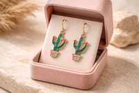 GREEN AND PINK FLOWER CACTUS EARRING