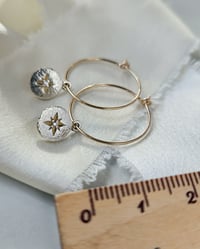 Image 5 of North Star two tone hoop earrings, hammered
