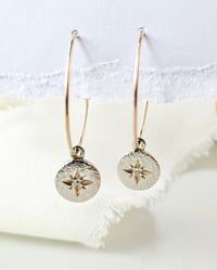 Image 4 of North Star two tone hoop earrings, hammered