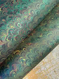 Image 2 of Green Small Peacock Hand Marbled Papers // Project 'Overs' 