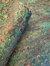 Image 3 of Green Small Peacock Hand Marbled Papers // Project 'Overs' 