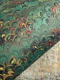 Image 4 of Green Small Peacock Hand Marbled Papers // Project 'Overs' 