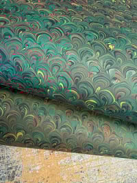 Image 5 of Green Small Peacock Hand Marbled Papers // Project 'Overs' 