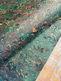 Image 6 of Green Small Peacock Hand Marbled Papers // Project 'Overs' 