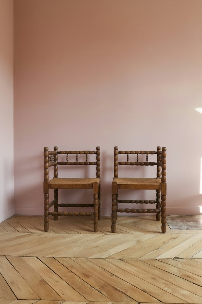 Paire de fauteuils de coin vintage en bois tourné