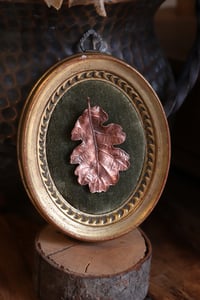 Image 2 of Cornice 1 in legno intagliato con spilla foglia di quercia in rame e retro in stile dark botanico 