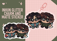 Image 1 of inhun 2 inch big eyes sticker & 2.5 inch glitter charm (squid game)