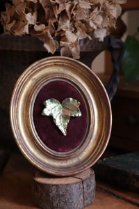 Image 4 of Cornice 10 in legno dorato con spilla foglia di edera in rame e retro dark botanico/sottobosco