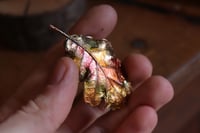 Image 3 of Cornice 11 in legno dorato con spilla foglia di quercia in rame e retro dark botanico/sottobosco