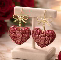 RED CLAY HEART WITH GOLD BOW