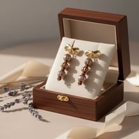 Image 1 of BROWN AND BRONZE BEADS WITH GOLD BOW.