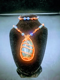 Image 1 of Labradorite Pendant/Blue Aura Quartz Copper Link Chain with matching Bracelet 