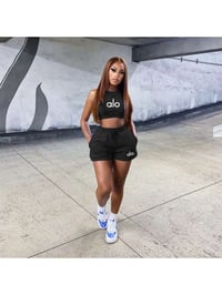 Black Letter Print Cropped Tank Short Sets