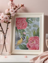 Image 1 of Warbler & Peonies Print