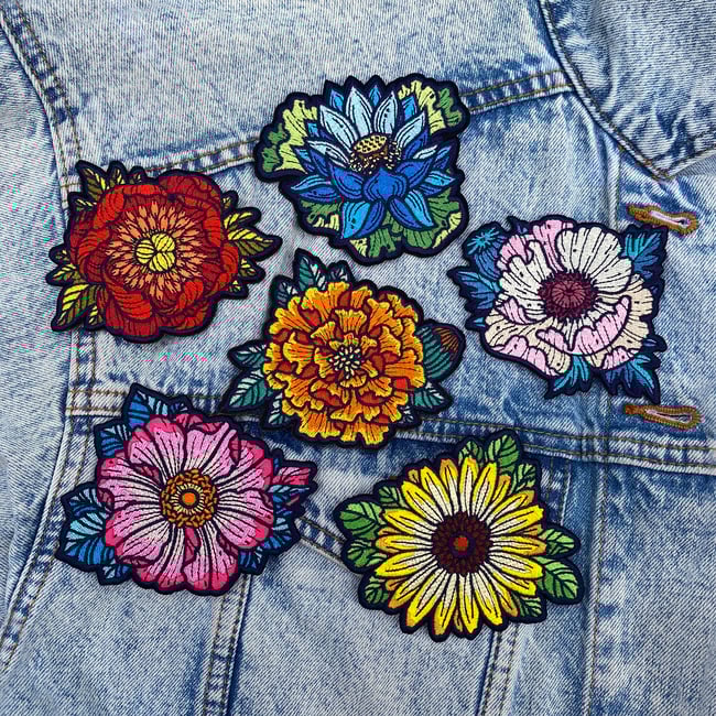 Flower Patches - Peony, Poppy, Marigold, Lotus, Wild Rose, Daisy