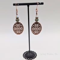 Image 4 of Boho Copper Filigree Earrings – Czech Glass & Crystal – Lightweight Artisan Earrings