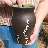 Image 2 of Sgraffito Vines Vase - Black/White/Green