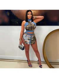 Image 1 of Metal Chain Tie-wrap Split Hem Skirt Sets