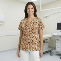 Image 1 of Autumn Meadow V-Neck Scrub Top