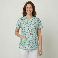 Image 2 of Groovy Buttons V-Neck Scrub Top