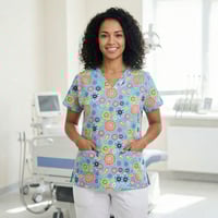 Bright Paisley Garden Scrub Top