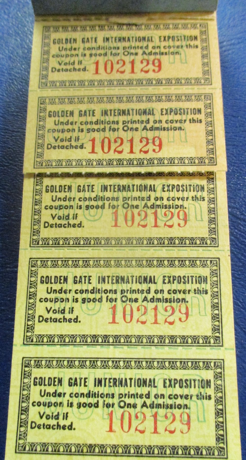 SCARCE 1939-1940 GOLDEN GATE EXPO (GGIE) TICKET BOOK WITH YOUNG MR.  SONDHOUS' PHOTO