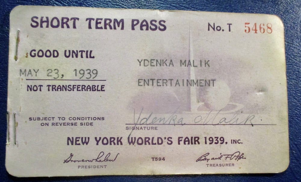 UNUSUAL 1939 NEW YORK WORLD'S FAIR SHORT TERM PASS WITH STRIP OF TICKETS