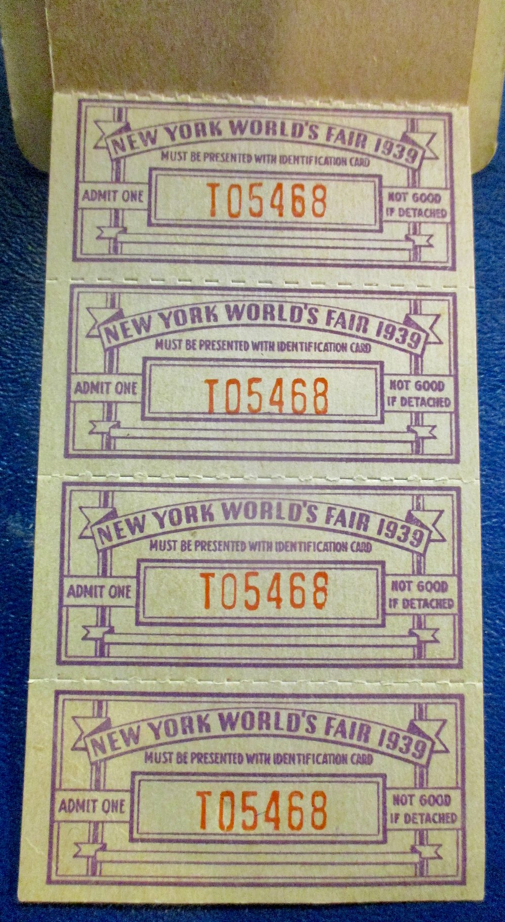UNUSUAL 1939 NEW YORK WORLD'S FAIR SHORT TERM PASS WITH STRIP OF TICKETS