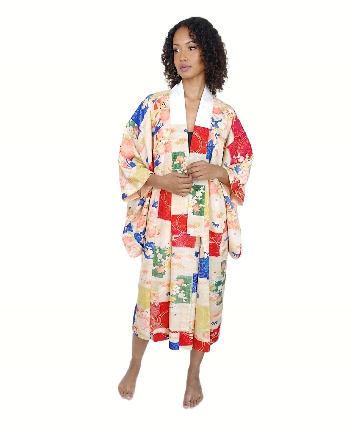 Image of Kimono dame af uld med florale mønstre