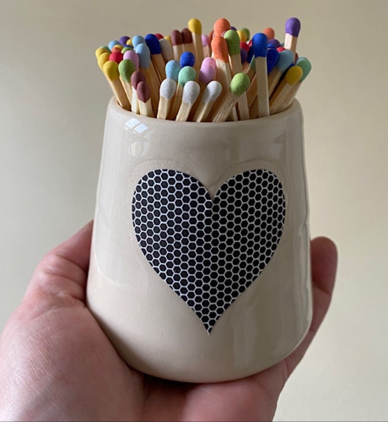 Tapered heart match pot.